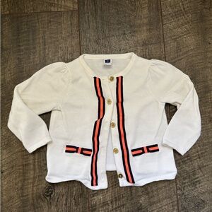 Janie and Jack White Cardigan sweater with Navy and Pink Accents